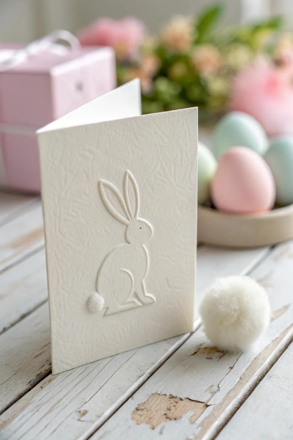 Add a touch of whimsy to your Easter greetings with this elegantly embossed bunny tail card. 🌿🐰 #EasterCrafts #MinimalistBoho