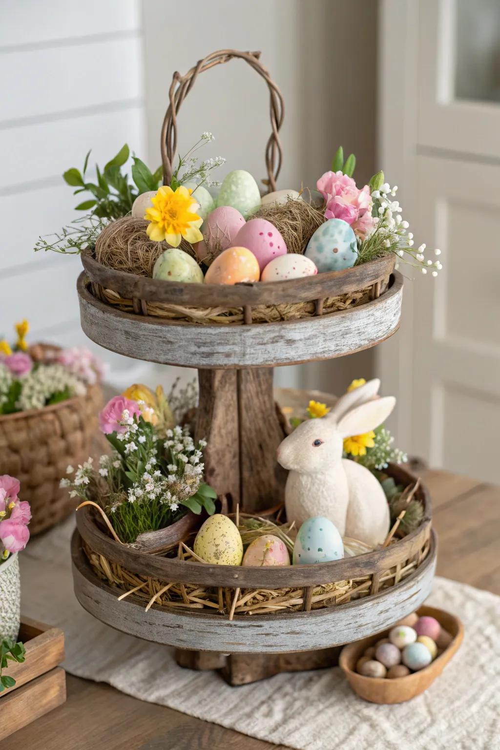 Rustic elements add warmth and charm to the tray.