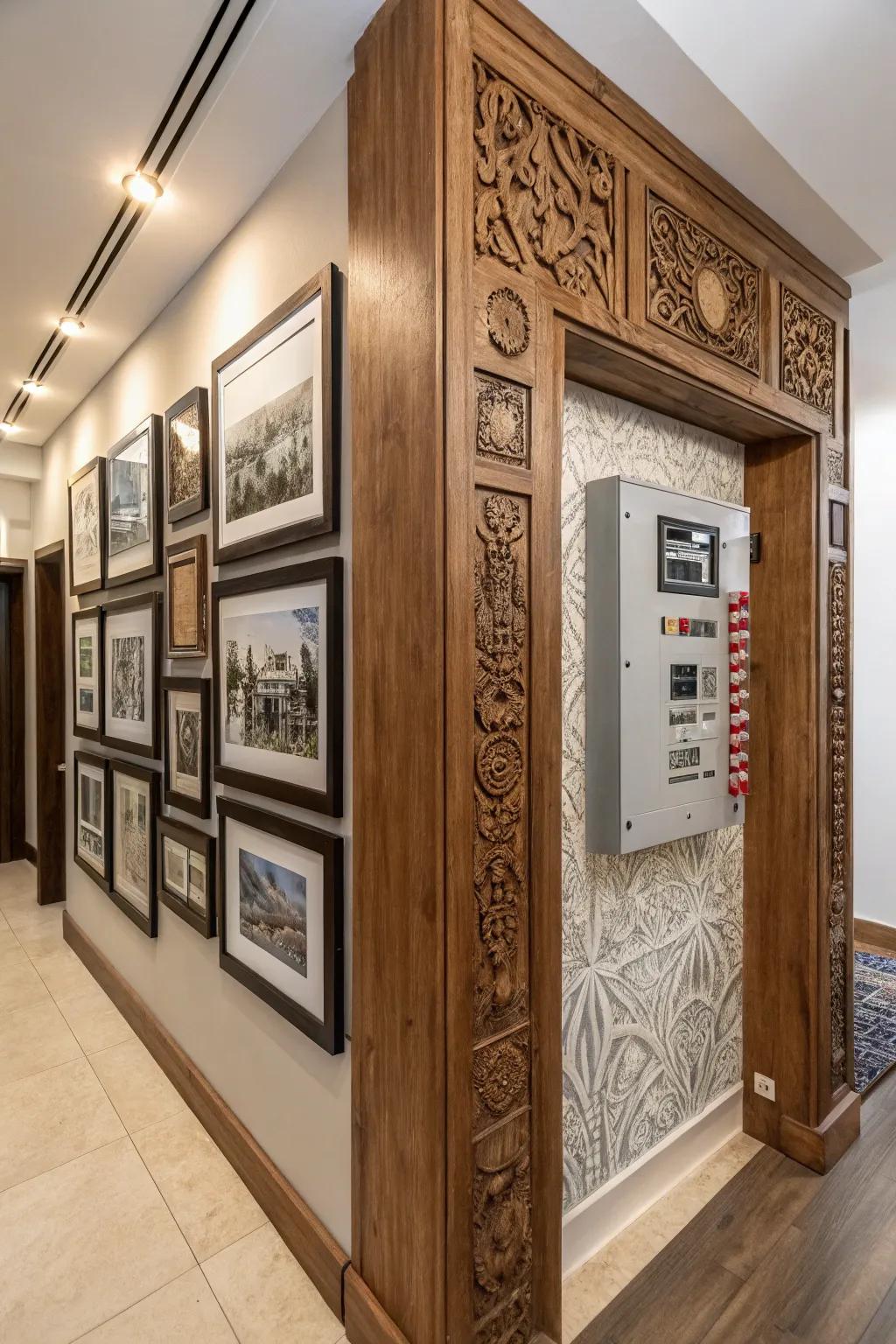 Transform your space with a crafted photo gallery wall that doubles as a stylish electrical panel cover.
