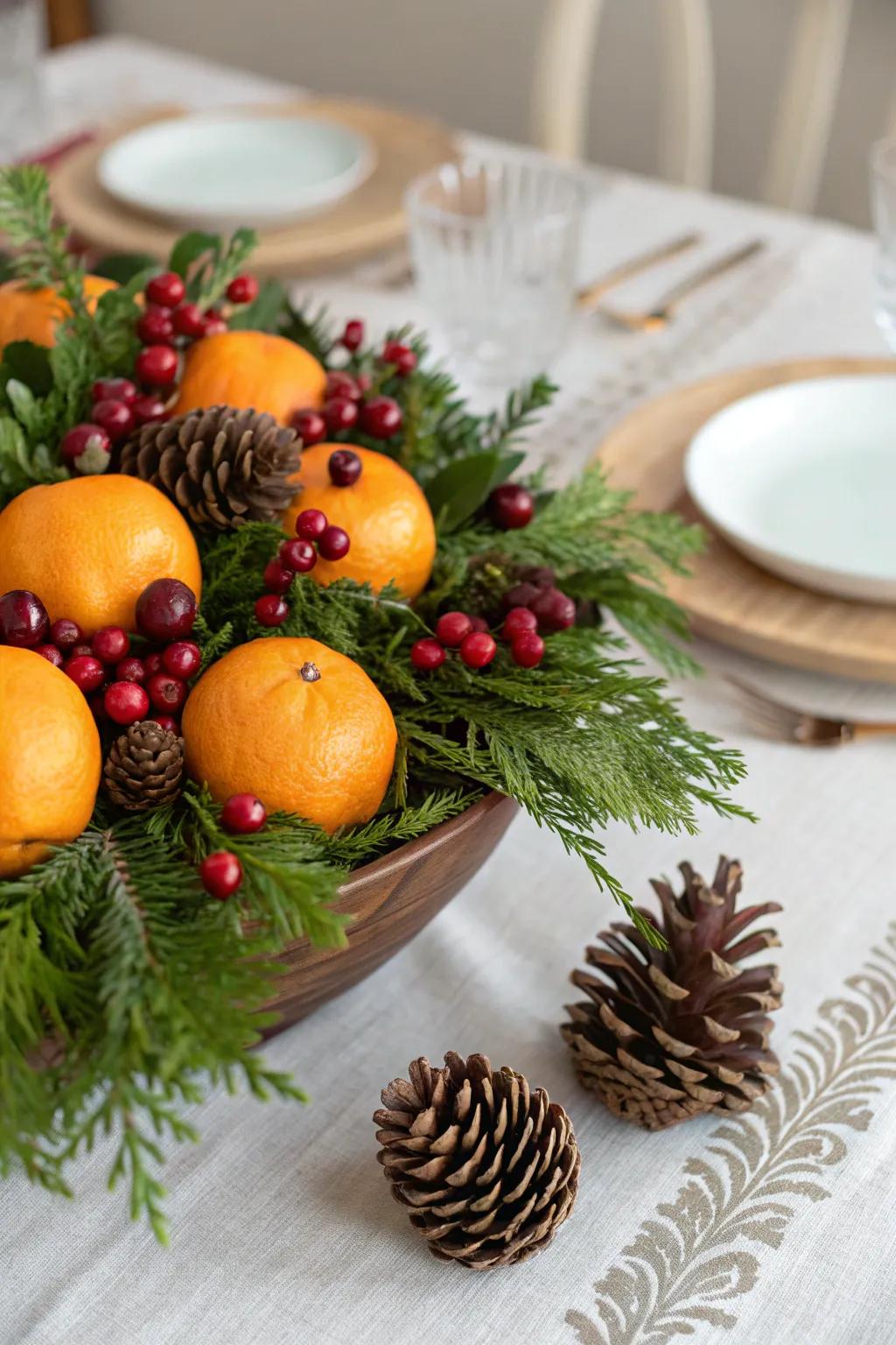 Seasonal fruits add a fresh twist to your Christmas decor.