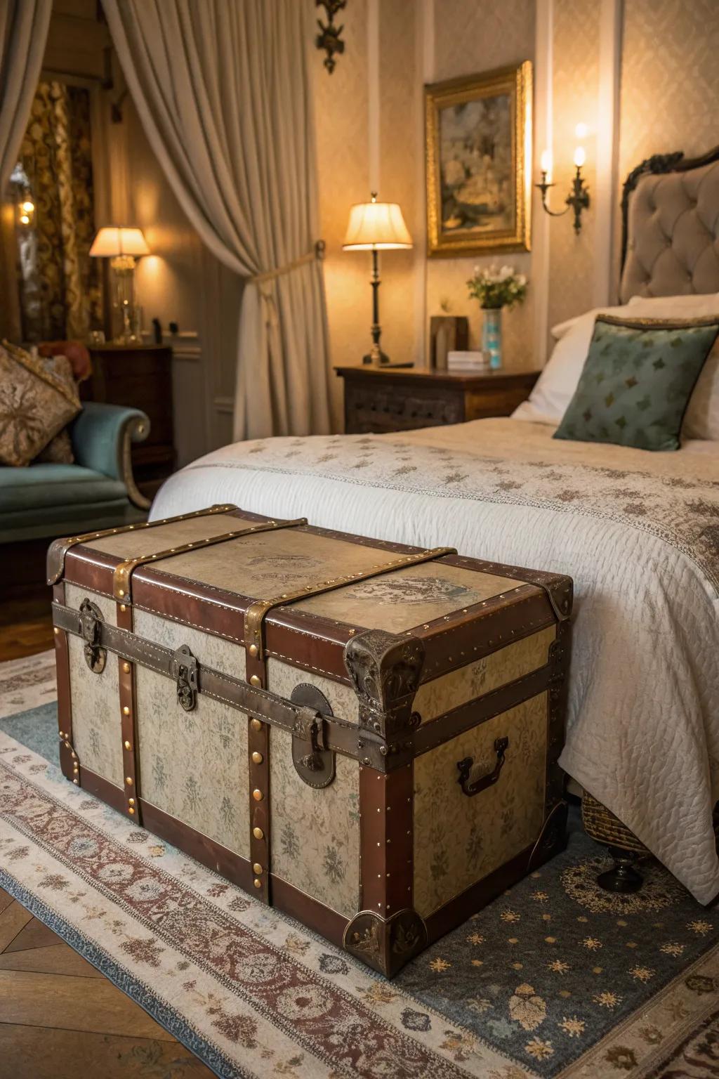 A trunk or chest offers both character and storage.