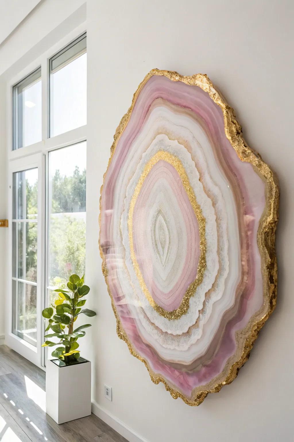 Add a touch of natural elegance to your space with this stunning epoxy agate slice art.