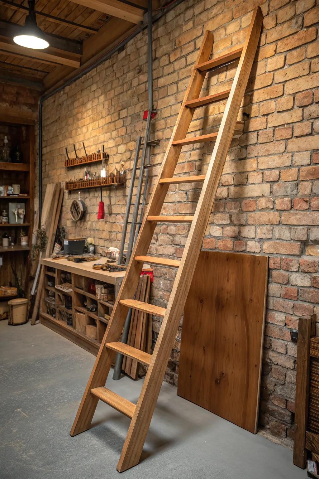 Elevate your storage game with vertical ladder solutions, combining practicality with craftsmanship.
