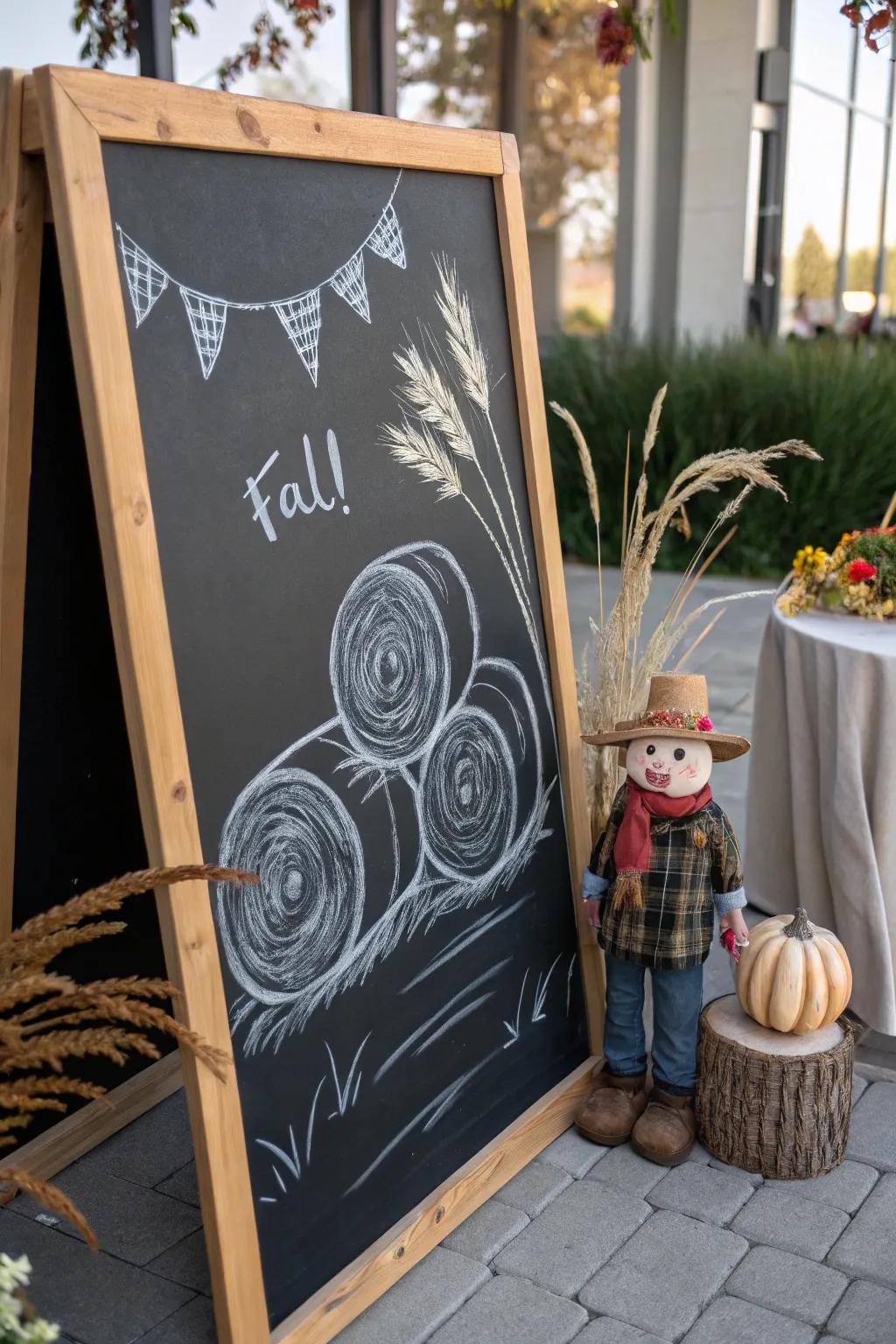 Capture the essence of fall with a charming chalkboard festival scene, where simplicity meets natural beauty.