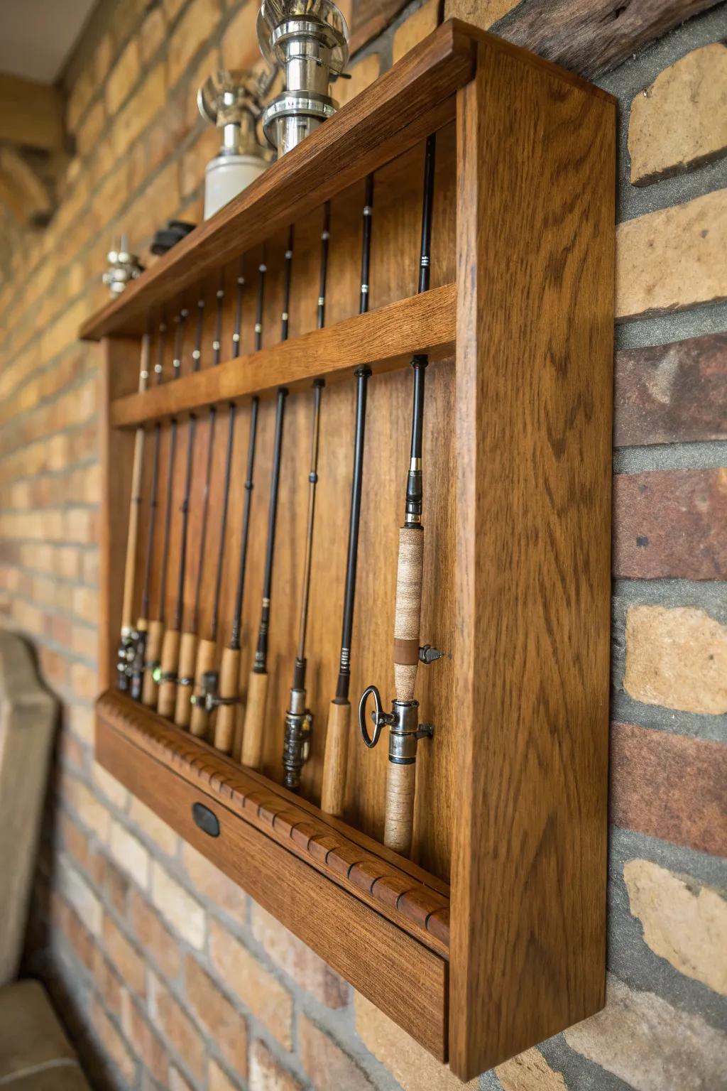 Transform your space with handcrafted elegance: efficient fishing rod storage that speaks to the heart of craftsmanship.