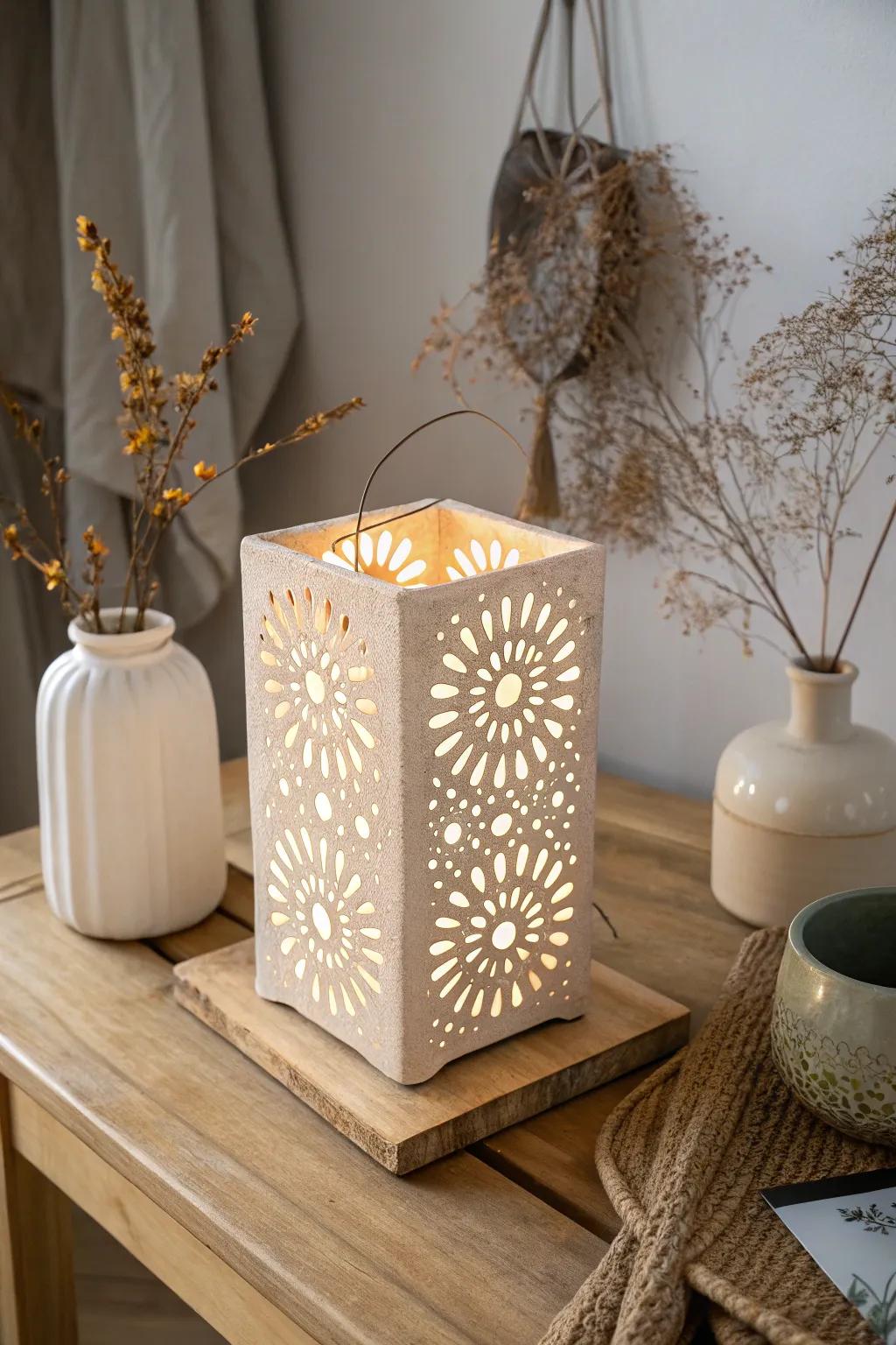 Illuminate your space with enchanting glow: handcrafted clay slab lanterns bring magic to minimalist decor.