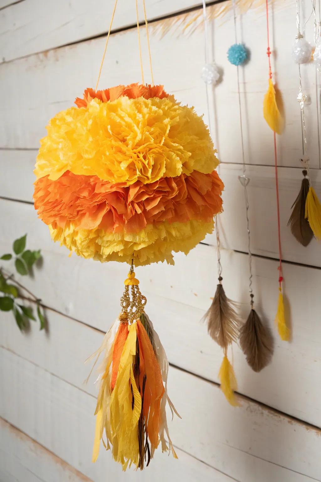 Celebrate in style with a marigold pinata that brings a burst of fiesta fun to any minimalist setting!