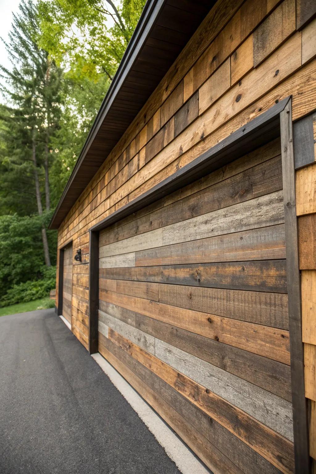 Transform your garage with the timeless charm of rustic barn-style siding.