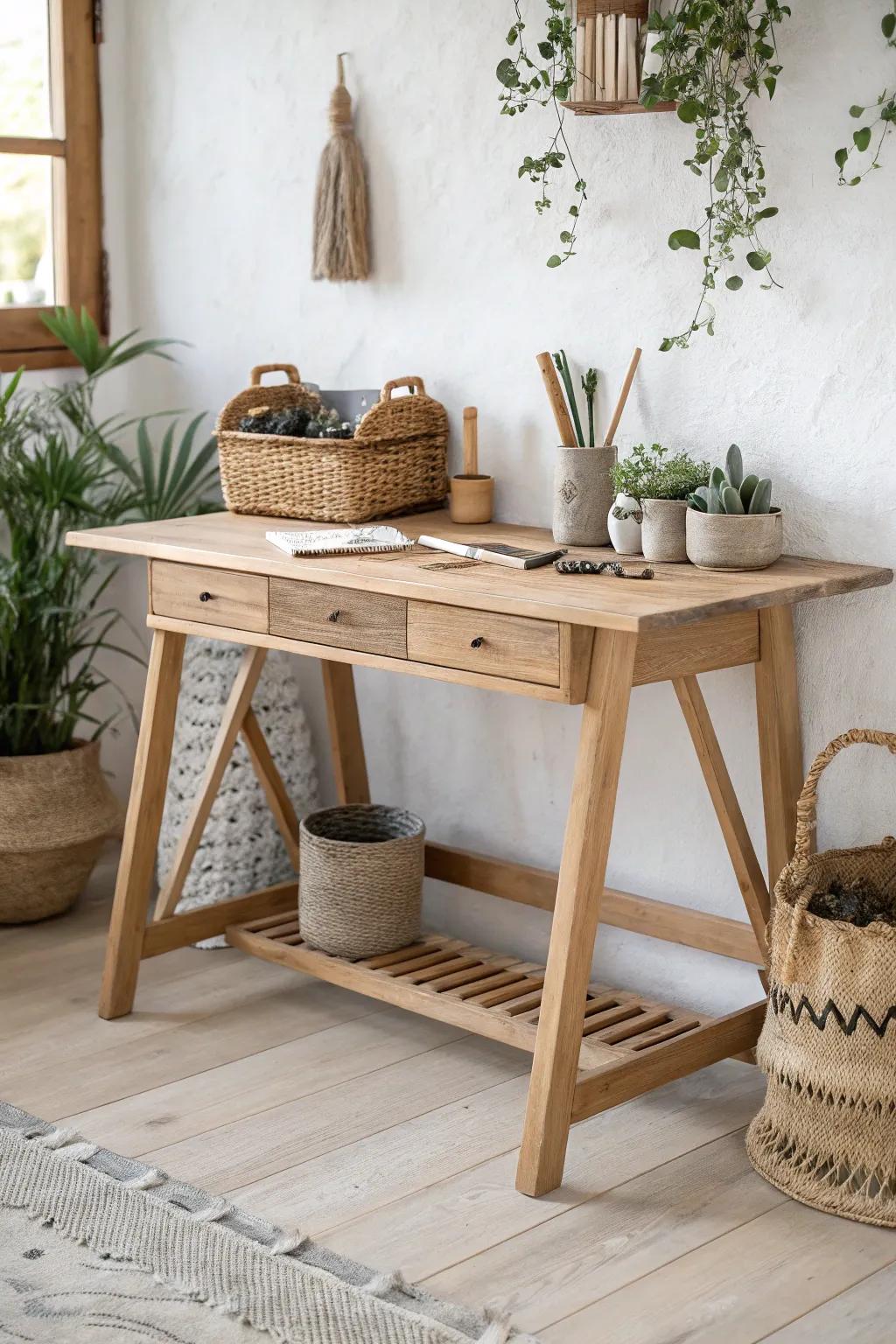 Embrace flexibility and elegance with this beautifully crafted portable workbench, a perfect companion for inspired DIY adventures.