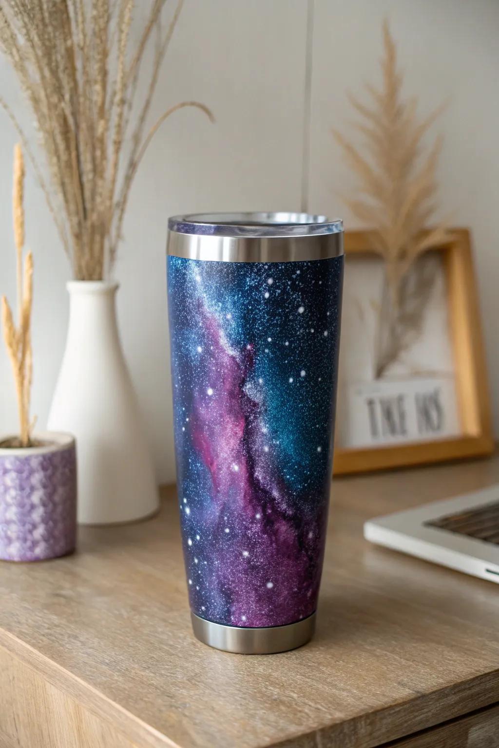Sip from the stars with this stunning galaxy glitter tumbler!