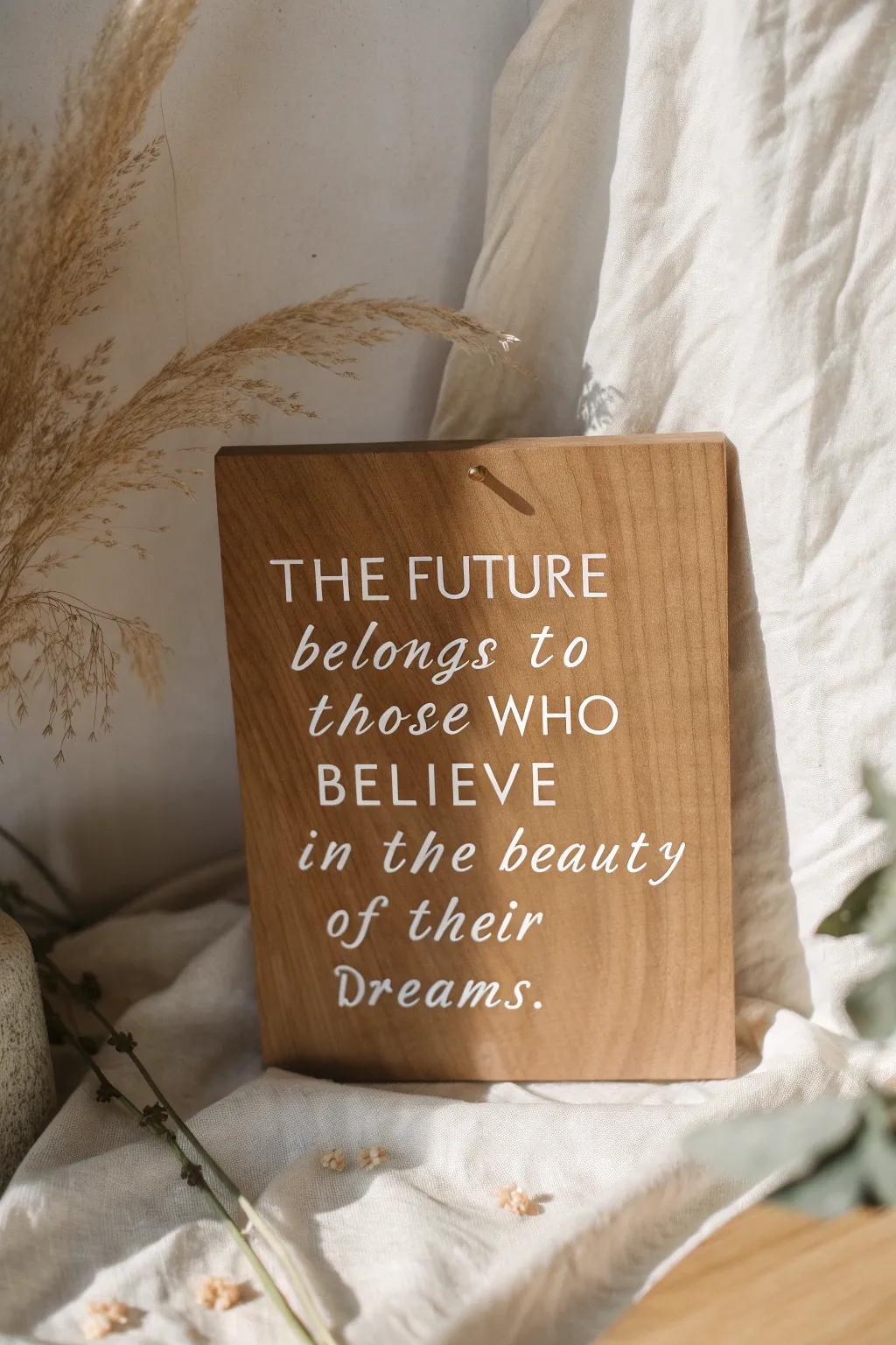 Let your dreams guide you with this beautifully crafted motivational sign, perfect for a touch of personalized inspiration.