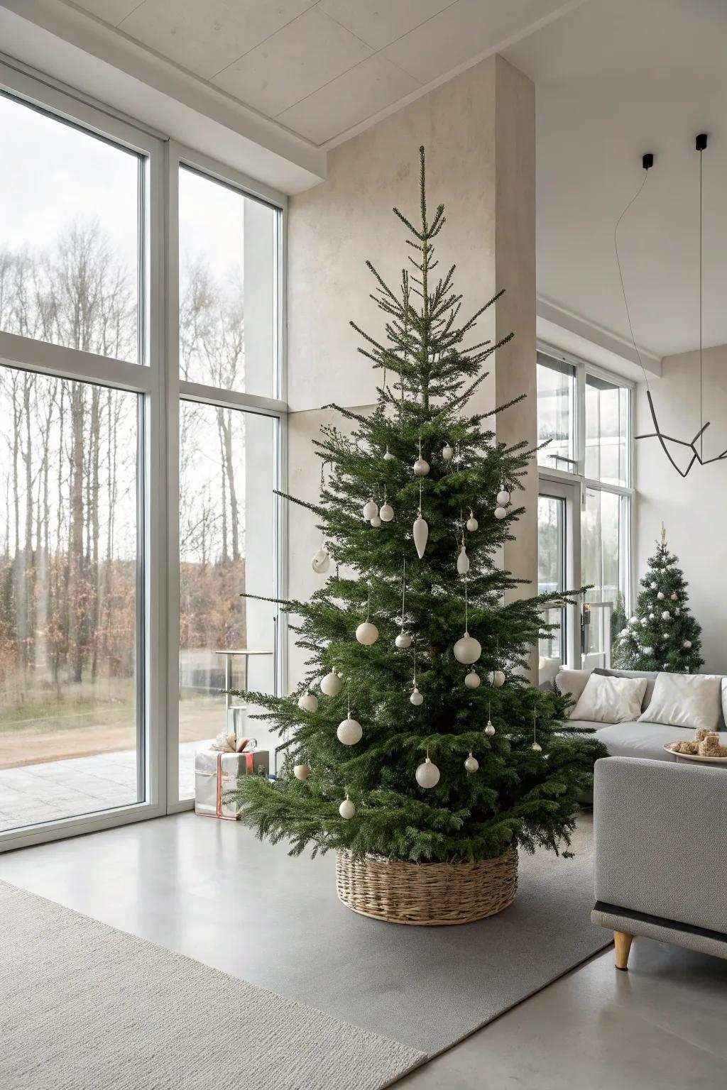 A minimalist modern Christmas tree that exudes chic simplicity.