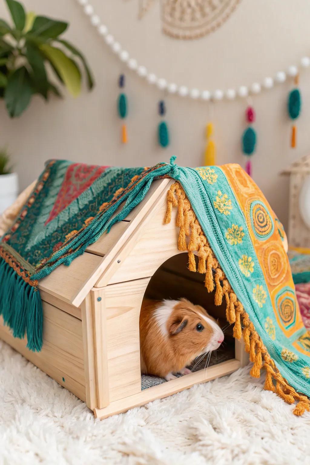 Bring a splash of color and joy to your guinea pig's home with vibrant boho accents!