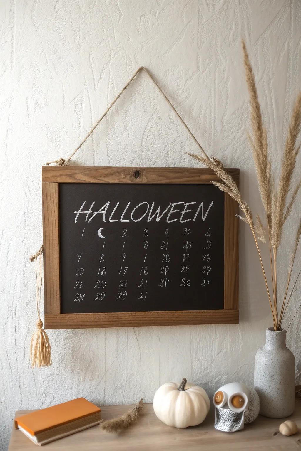 Countdown to Halloween with a chic chalkboard calendar—embrace the anticipation with style!