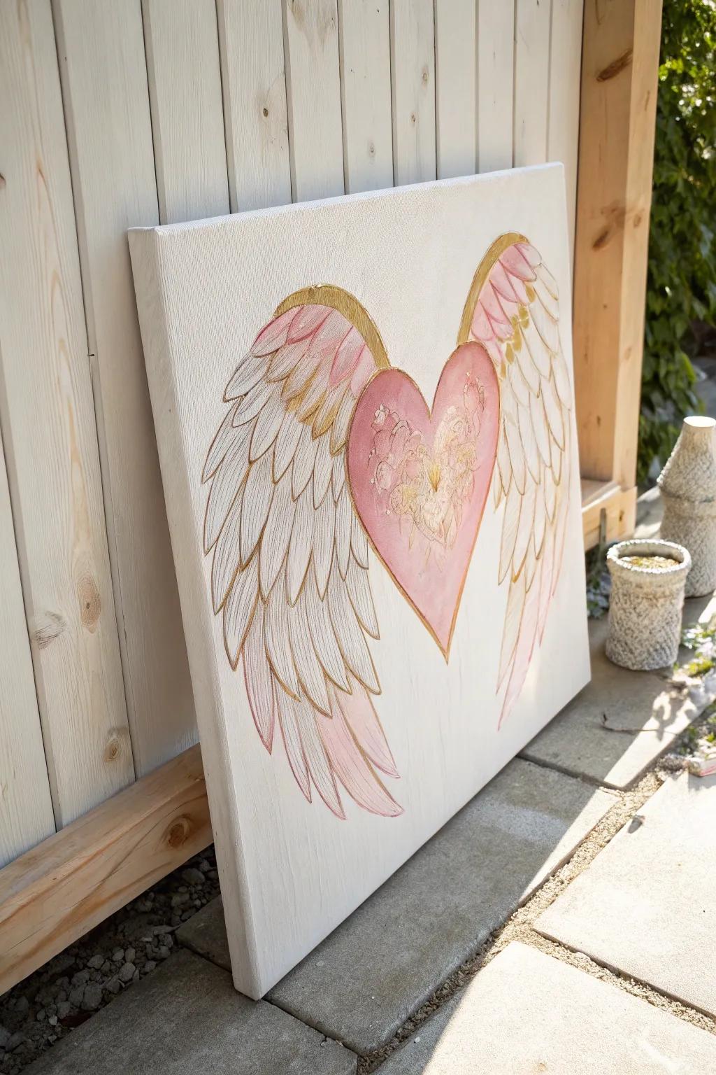 Let your heart soar with this whimsical winged heart canvas, blending elegance and freedom in a minimalist masterpiece.