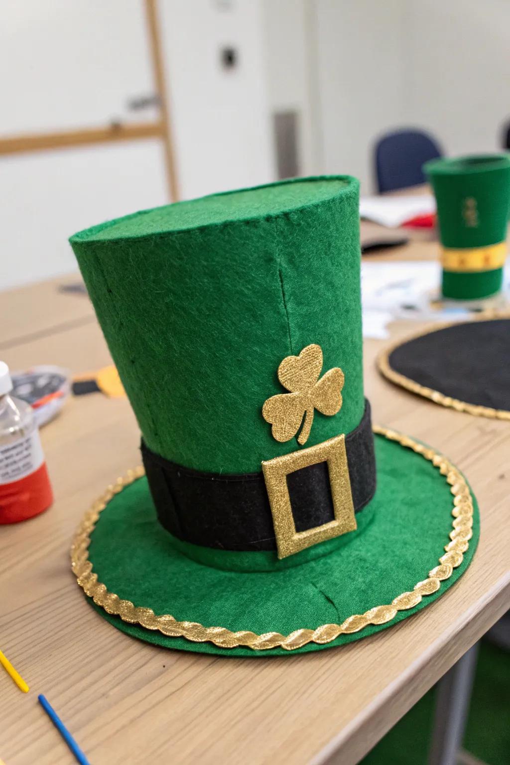 A charming leprechaun hat adds flair to the decor.