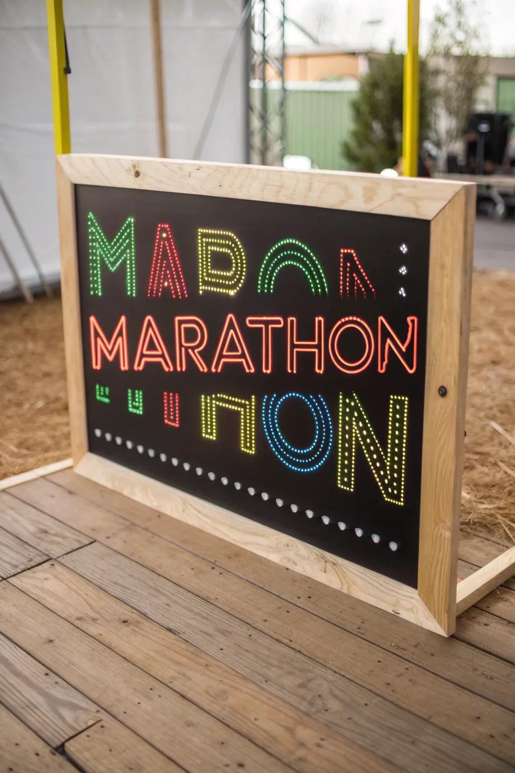 Stand out in style with a neon touch: Bring your marathon spirit to life with bold, handcrafted elegance!