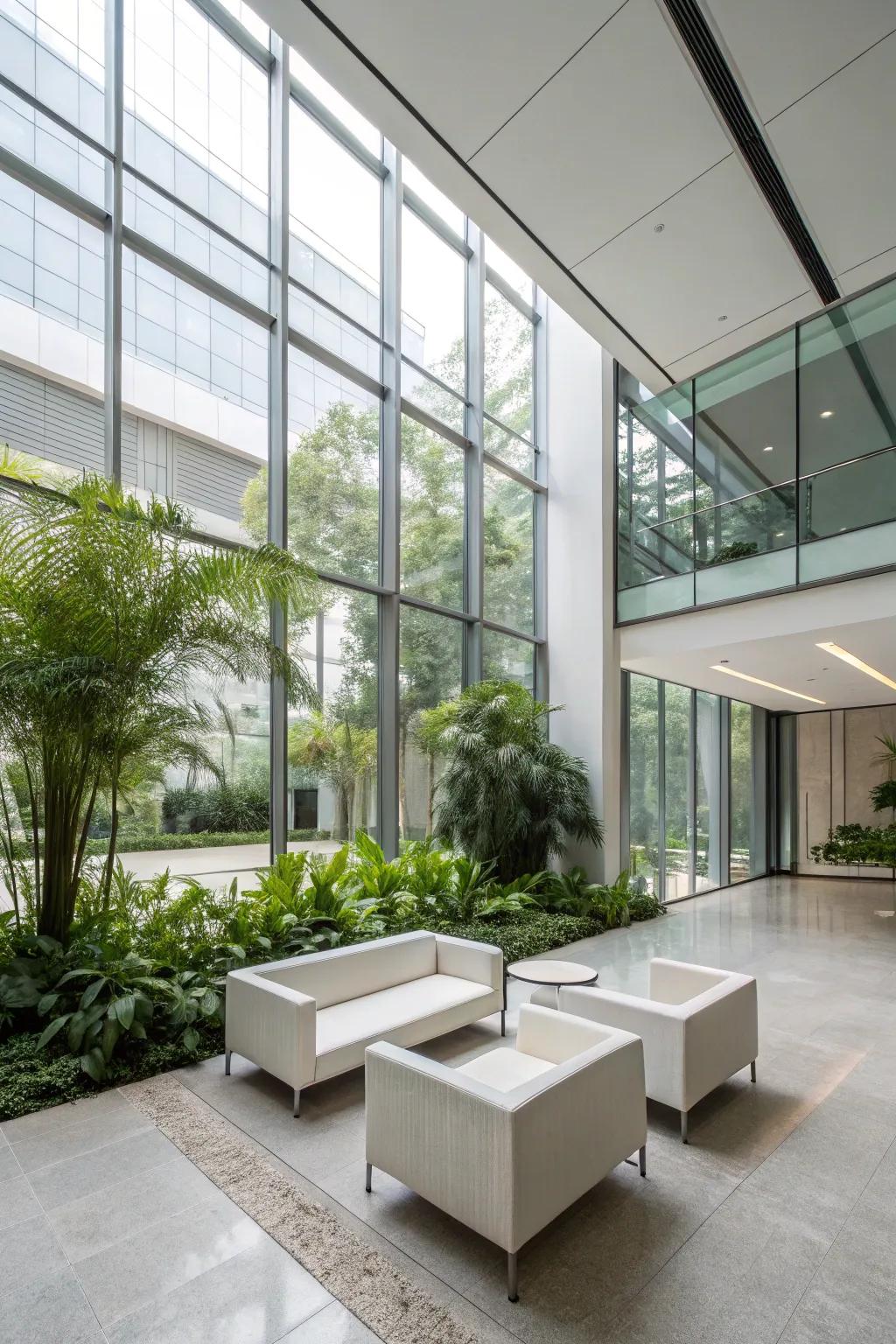 A modern atrium featuring sleek design and minimalist decor.