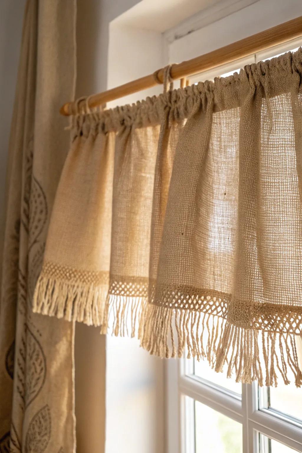 Transform your space with a touch of rustic elegance using a budget-friendly burlap valance.
