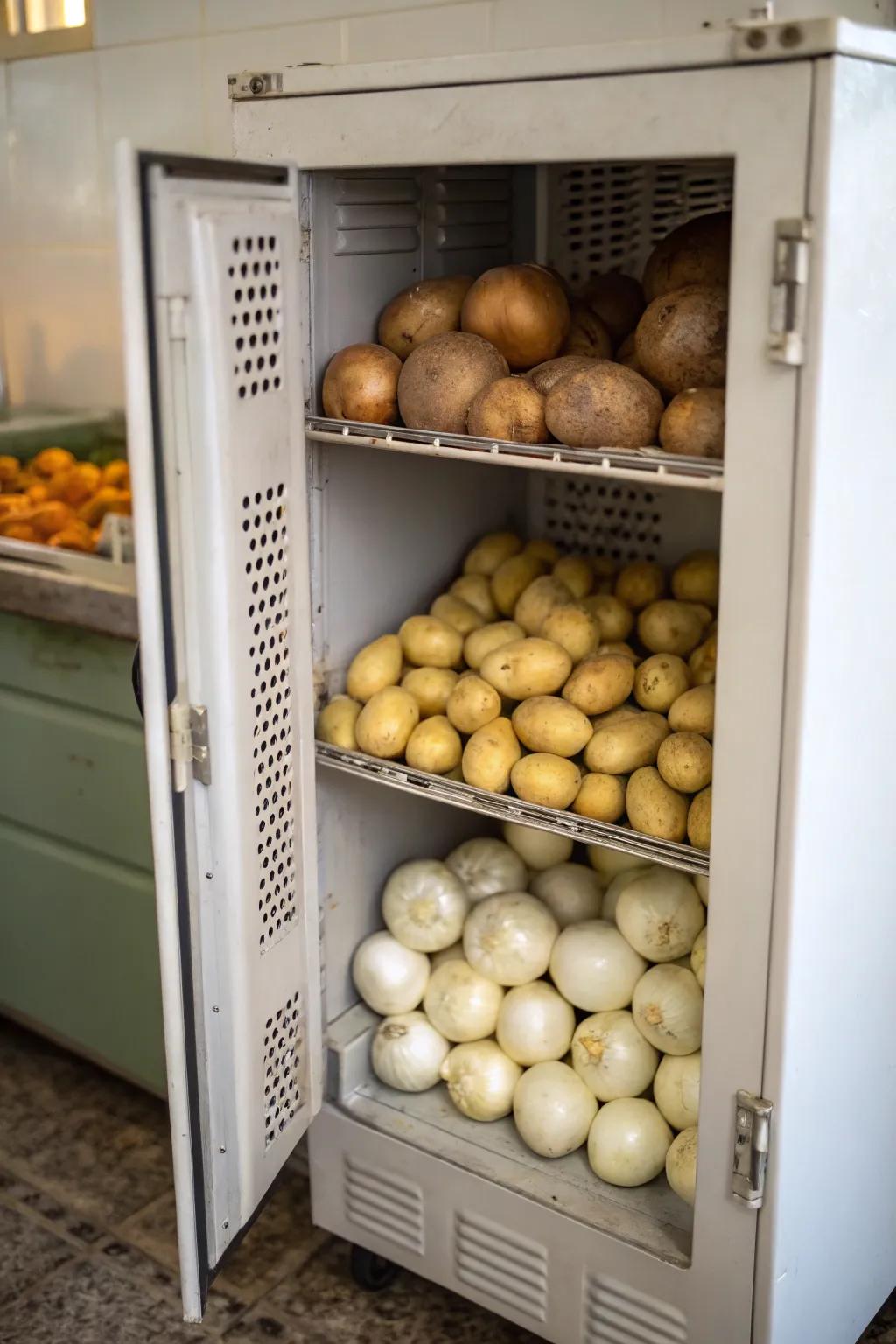 Ventilated cabinets providing a discreet and effective storage option for root vegetables.