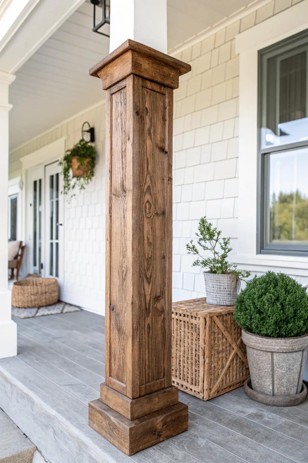 Transform your porch with the rustic charm of faux wood wraps—elegant, durable, and effortlessly chic.