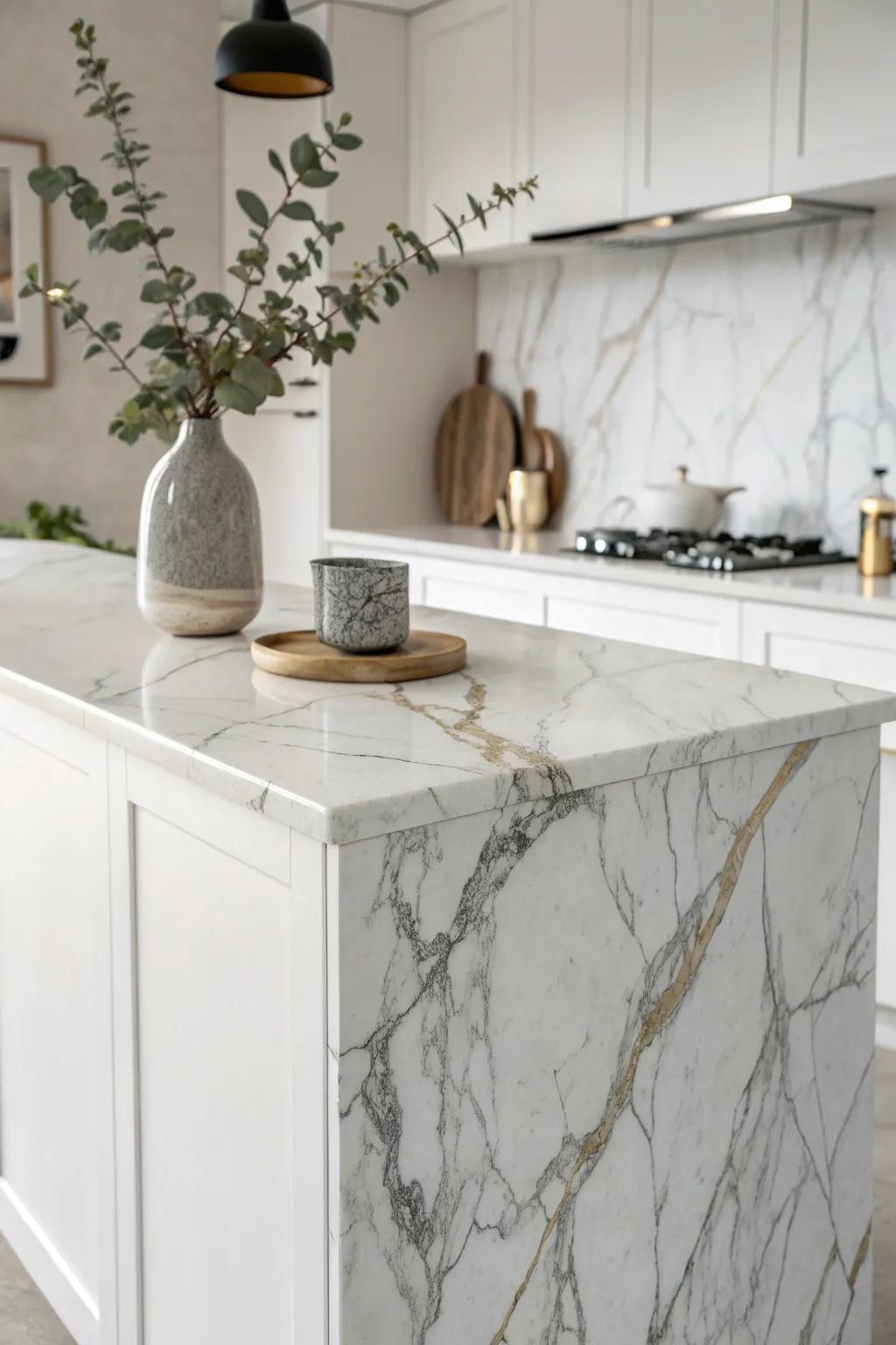 Elevate your kitchen with the timeless elegance of marble tiles. Discover the beauty of natural veining in a minimalist, Scandinavian setting.