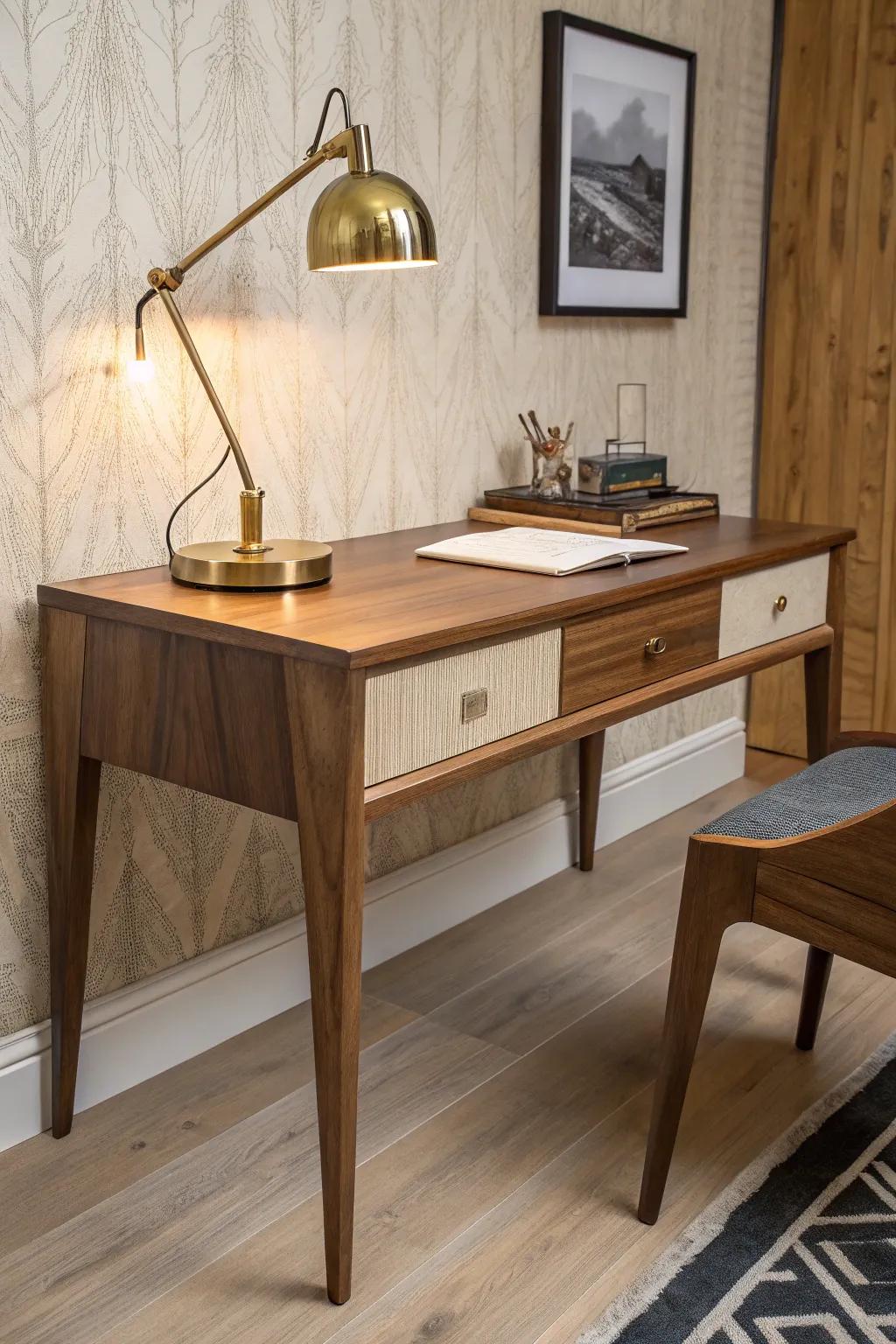 Transform your knee wall into a stunning workspace with this integrated desk design, where craftsmanship meets functionality.