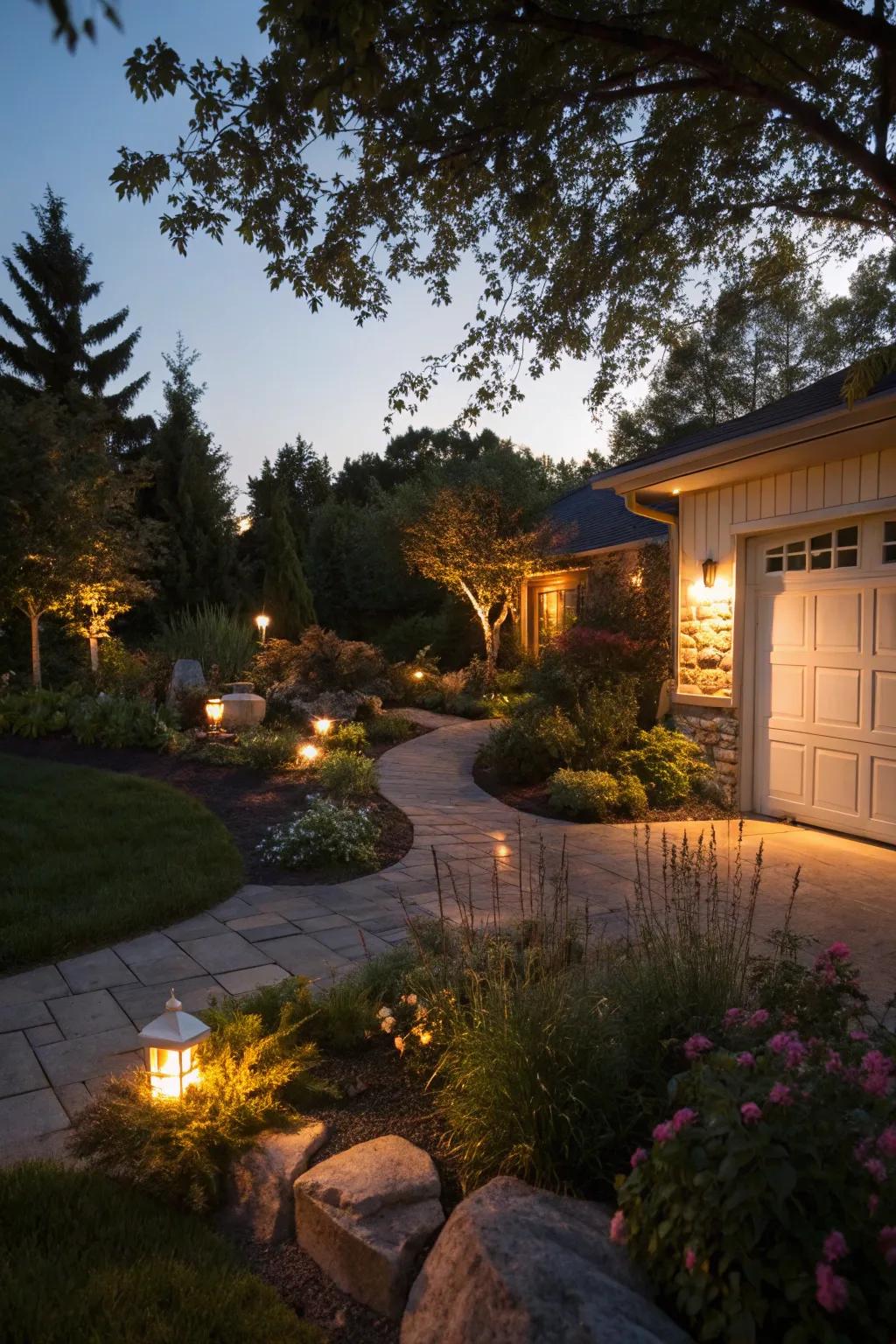 Soft lighting enhances the beauty and security of your garage area.