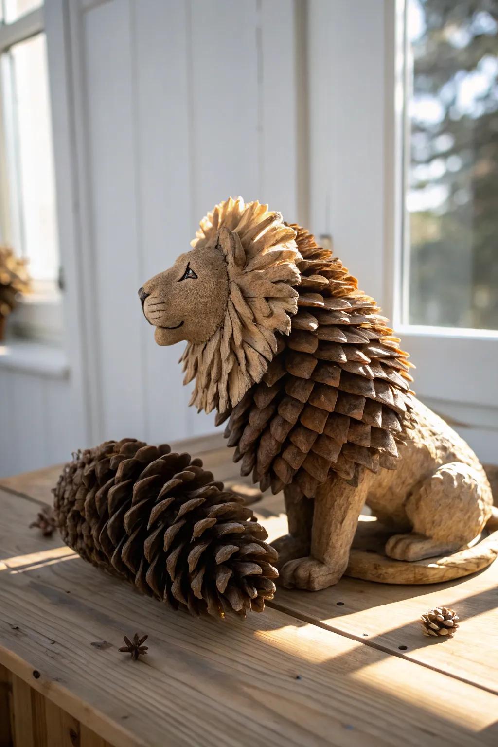 Embrace the charm of nature with this handcrafted pine cone lion, a perfect blend of rustic elegance and boho style.