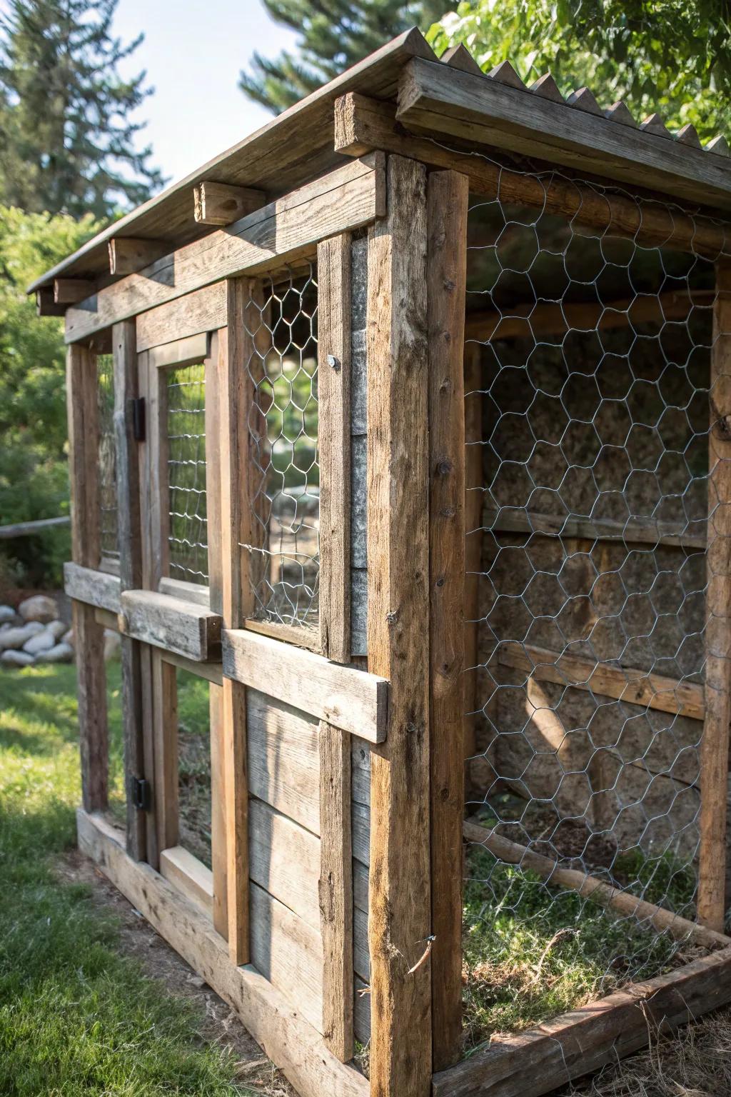 Transforming old fence into a charming home for your flock – ingenuity meets craftsmanship.