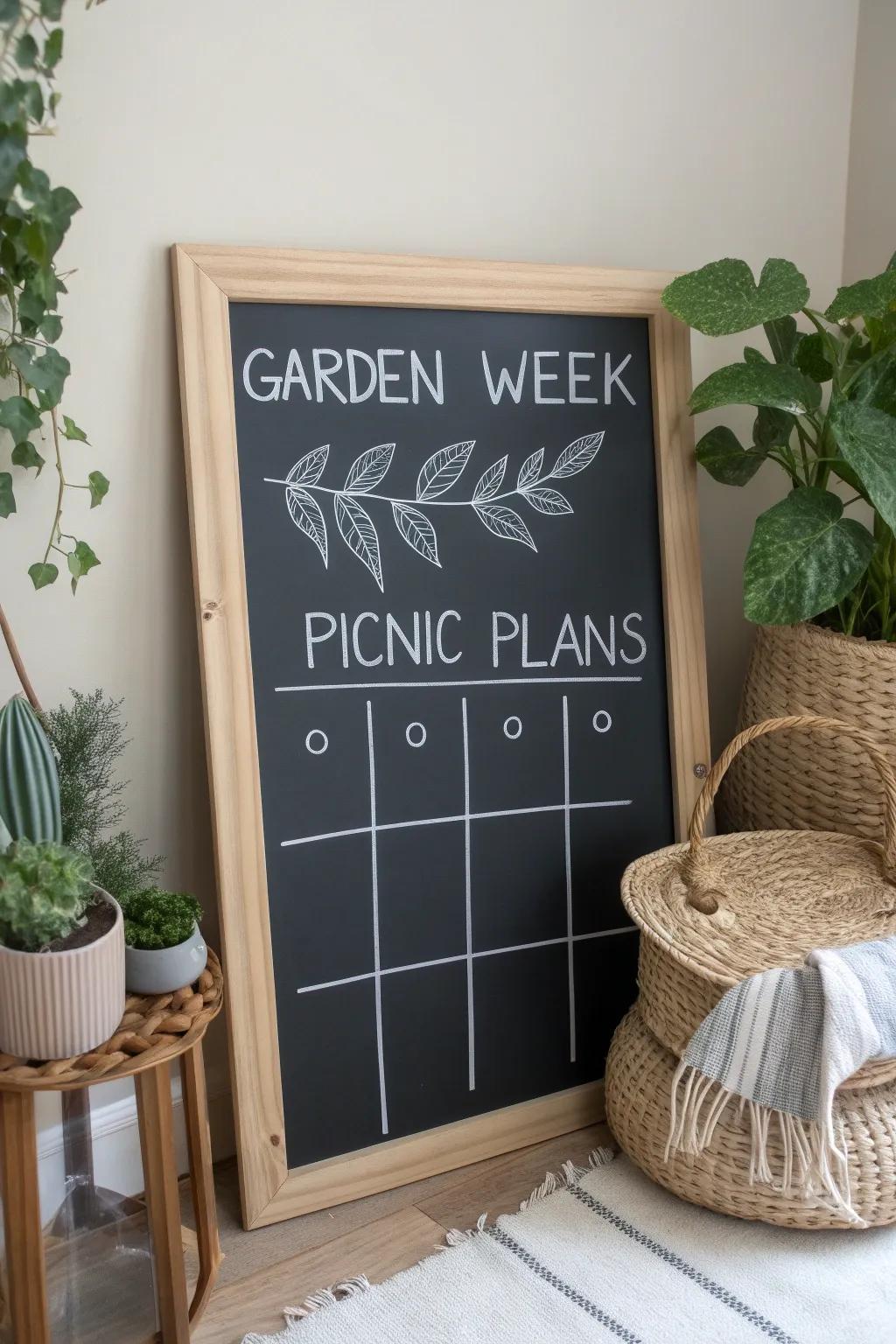 Stay organized with style: Embrace weekly themes on your chic chalkboard calendar.