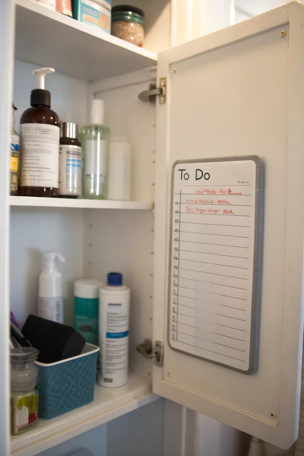 A dry erase board helps keep track of important notes and reminders.