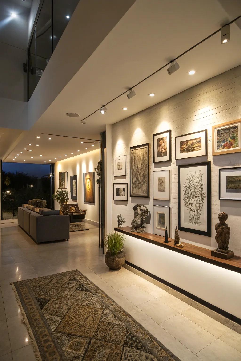 Accent spotlights highlighting a stunning gallery wall