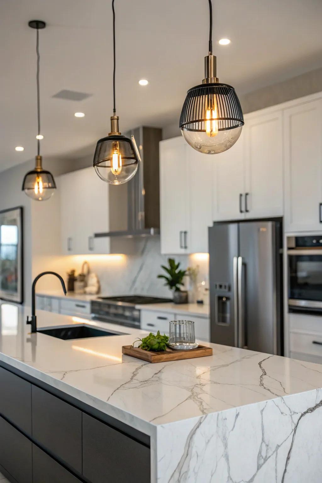 A kitchen updated with modern fixtures and design.