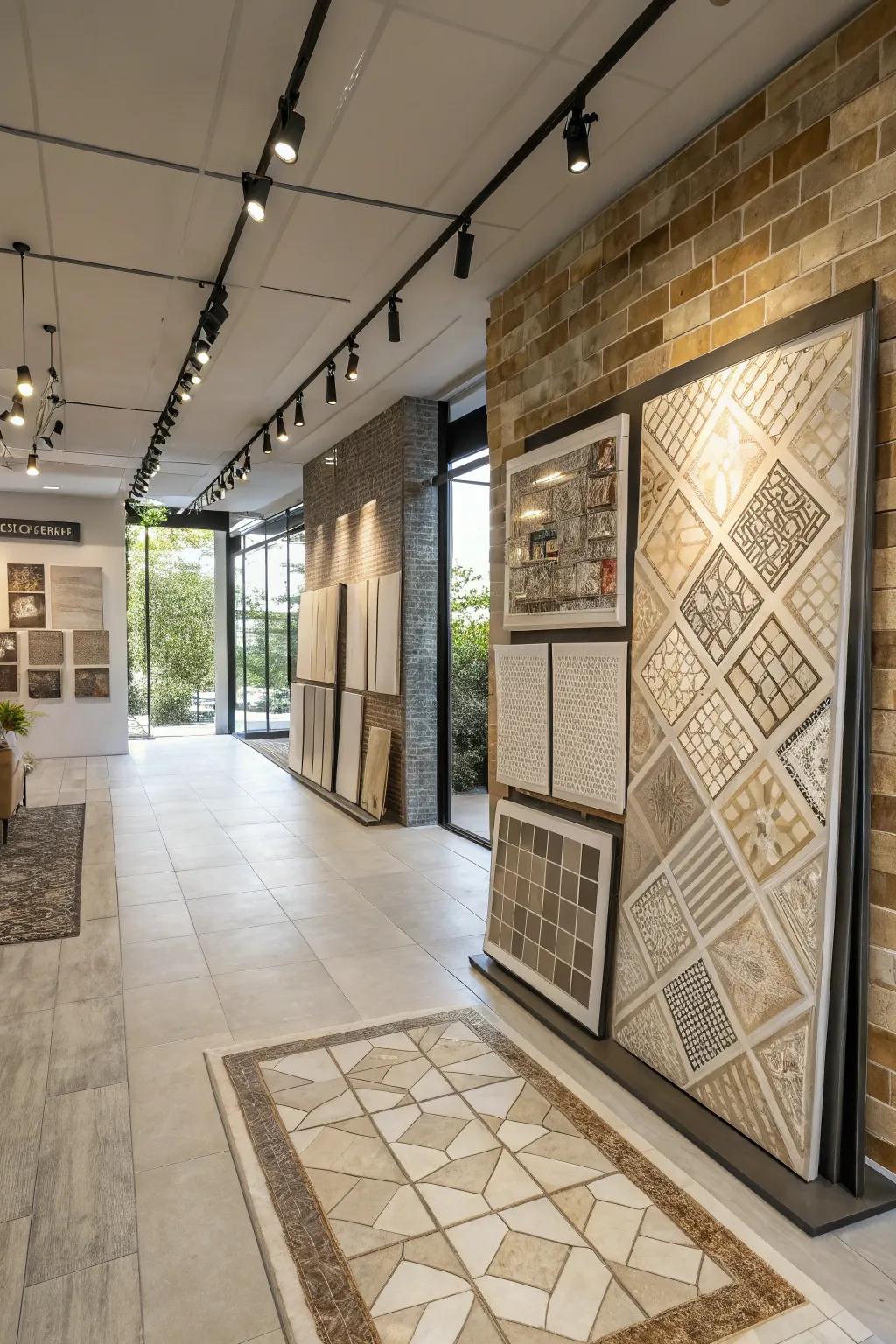 Textured wall and floor displays for real-life visualization.