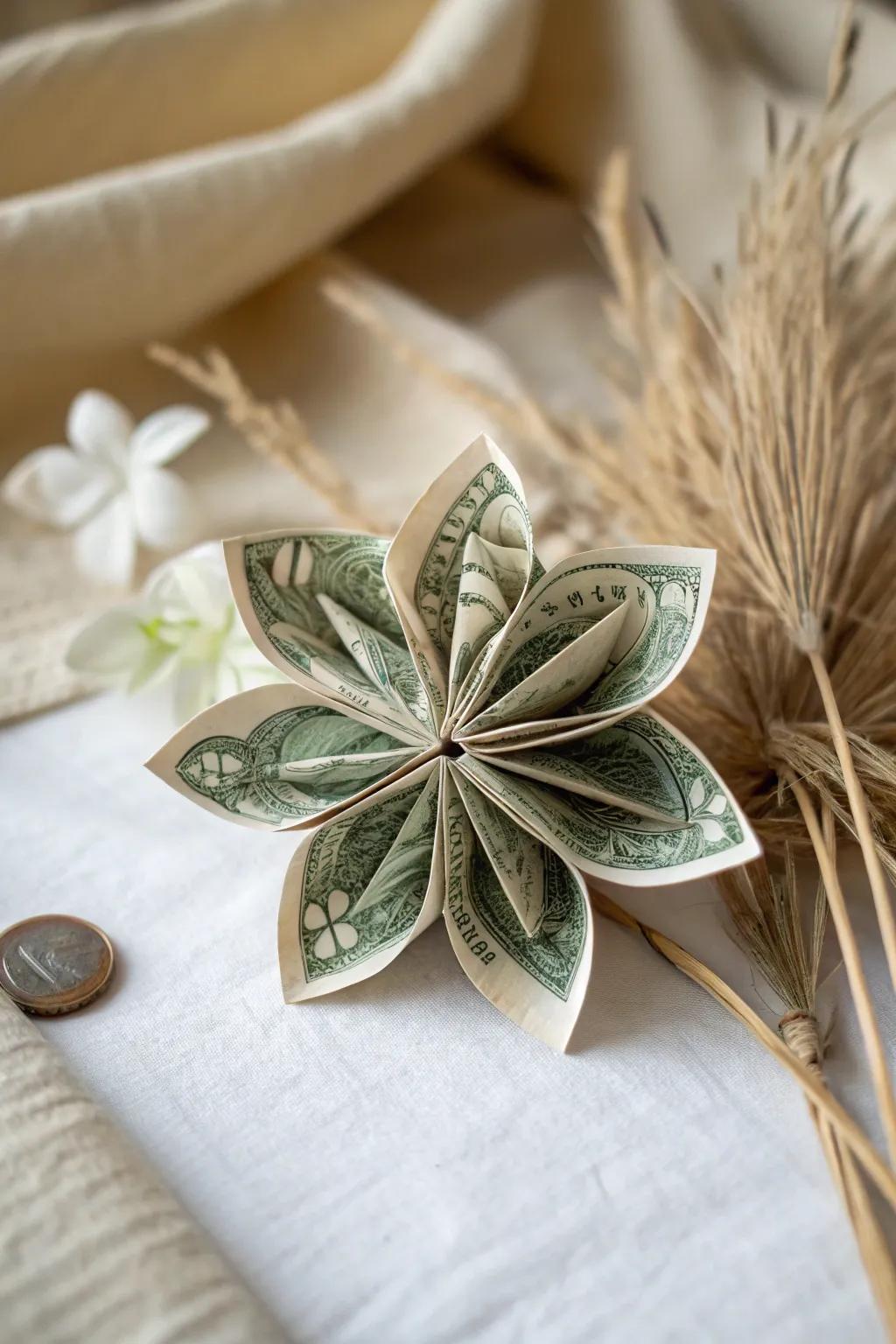 Blooming beauty: Craft a timeless floral arrangement with money origami.