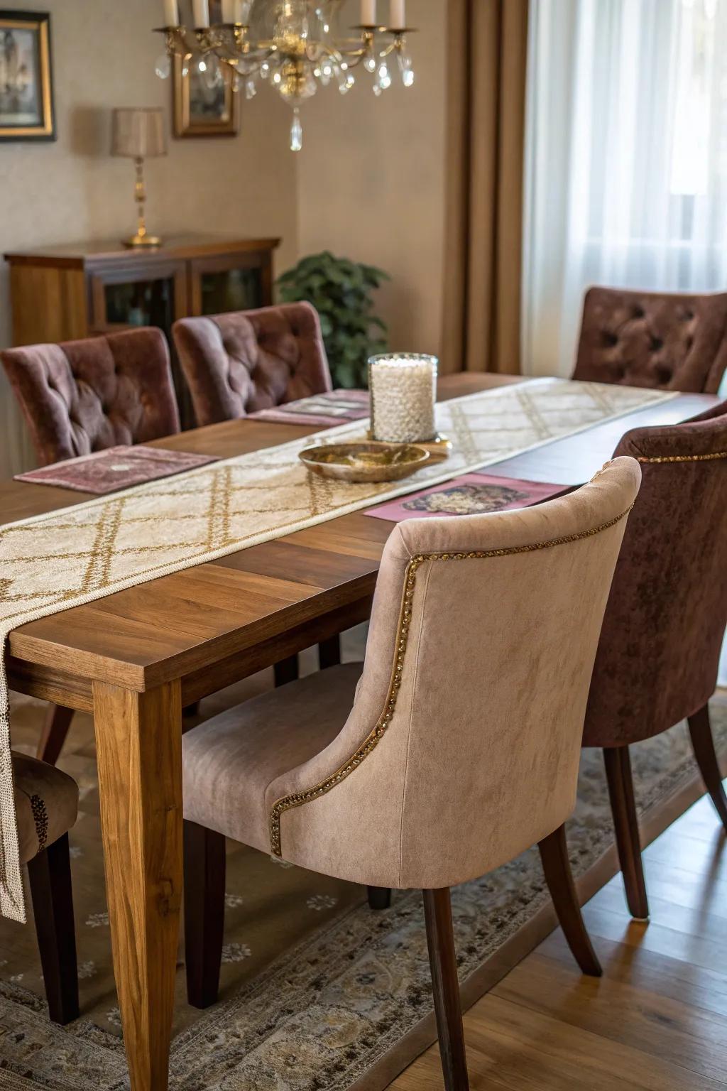 Rich fabrics enhance the luxurious feel.