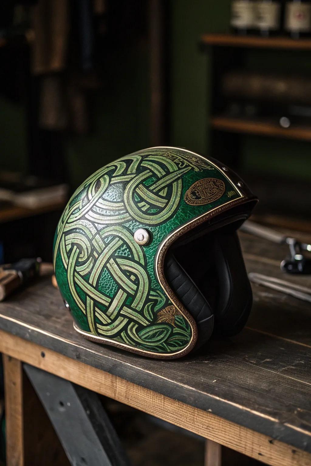 Unleash your inner warrior with a Celtic knotwork helmet design.