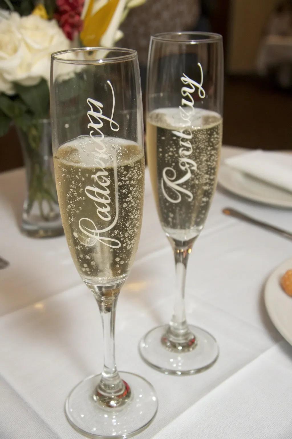 Personalized flutes add a special touch to toasts.
