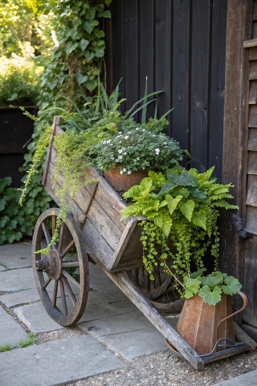 Transform an old wheelbarrow into a stunning vertical garden centerpiece.