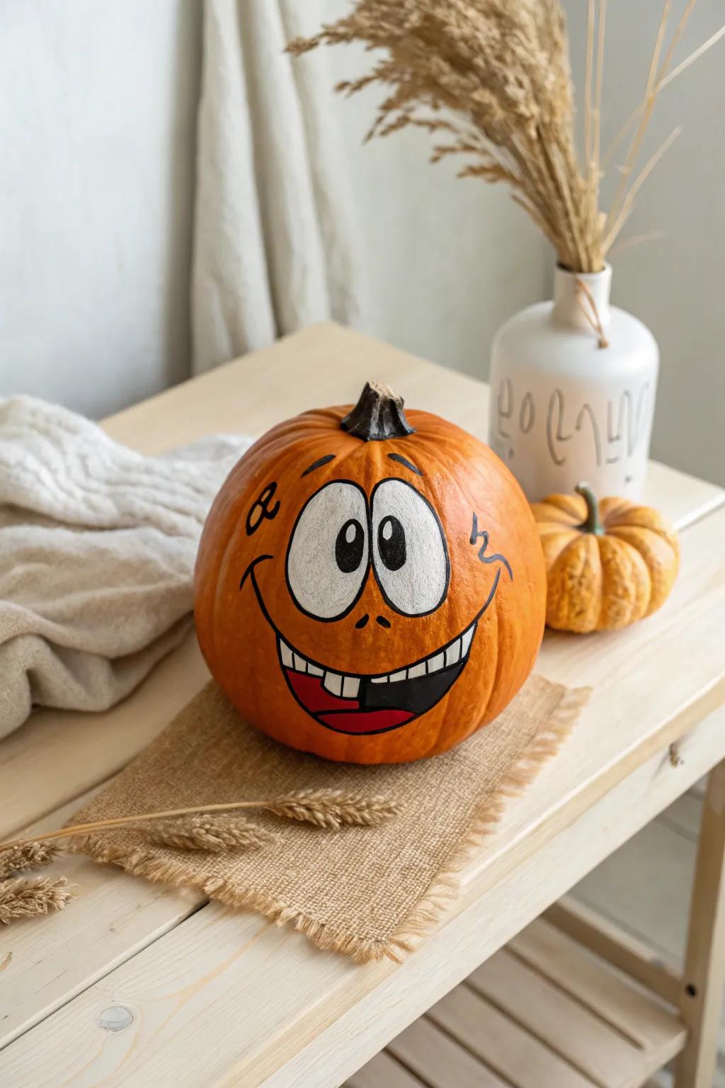 Bring your pumpkin to life with a whimsical cartoon face that delights all ages!