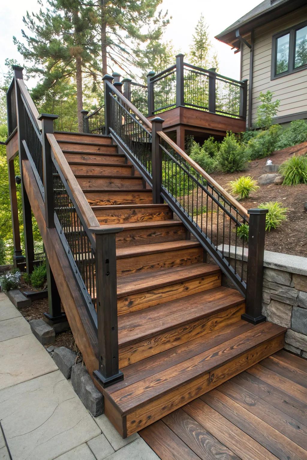 Step into elegance with these masterfully crafted U-shaped deck stairs, where luxury meets safety.
