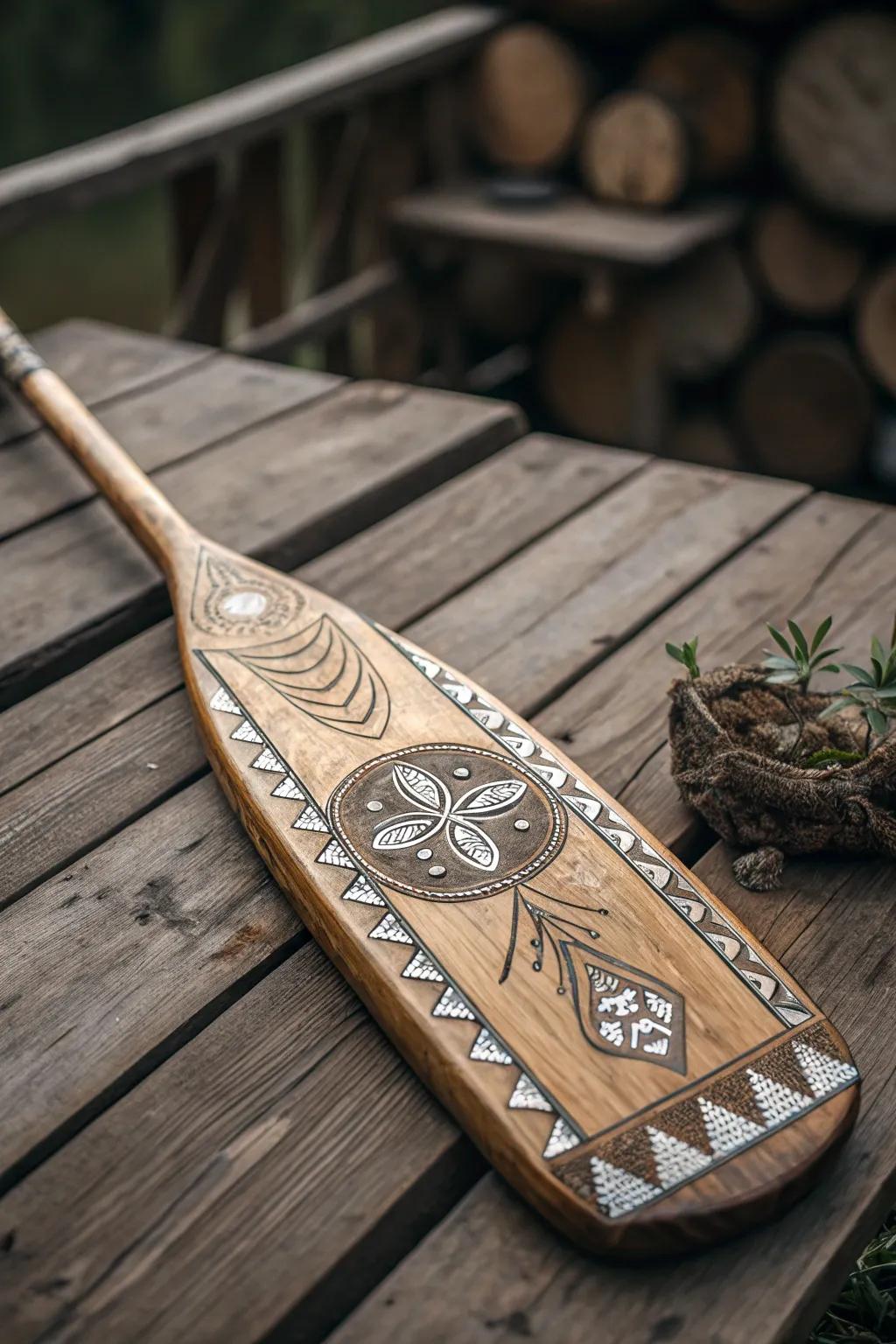 Elevate your DIY game with this stunning handcrafted paddle – where artistry meets craftsmanship.