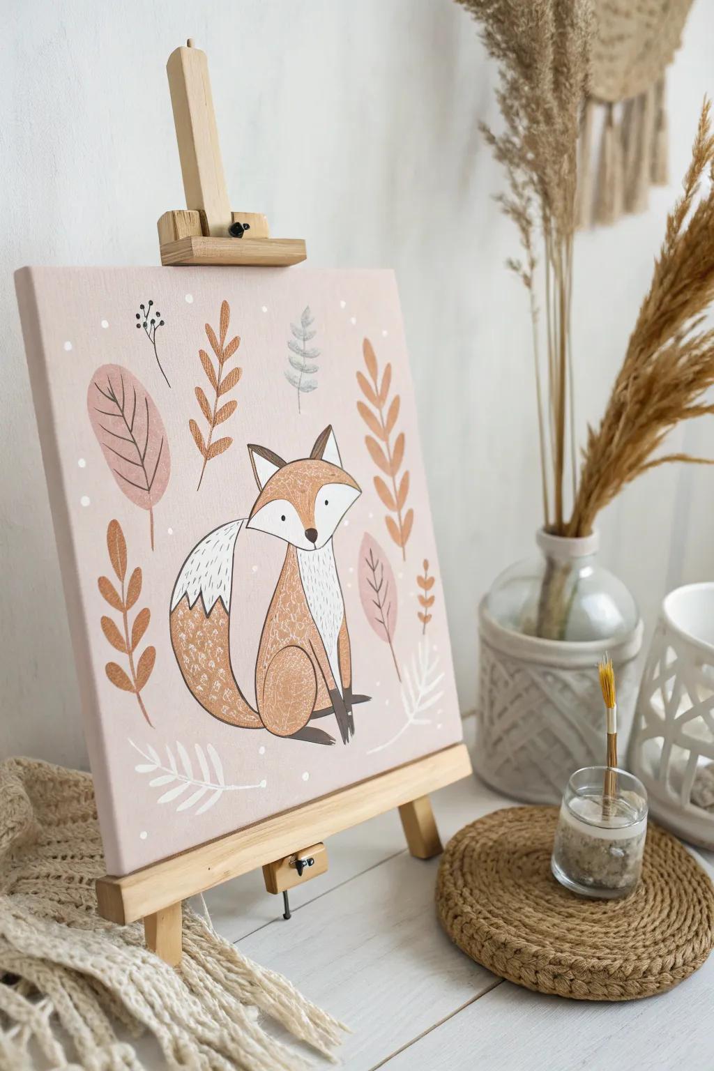 Capture the charm of the forest with this minimalist woodland fox painting, perfect for adding a playful yet serene touch to your space.