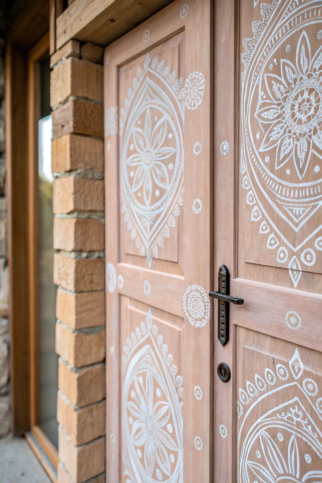 Transform your door into a masterpiece with stunning stenciled patterns. #ArtisticDoors #BohoScandiStyle