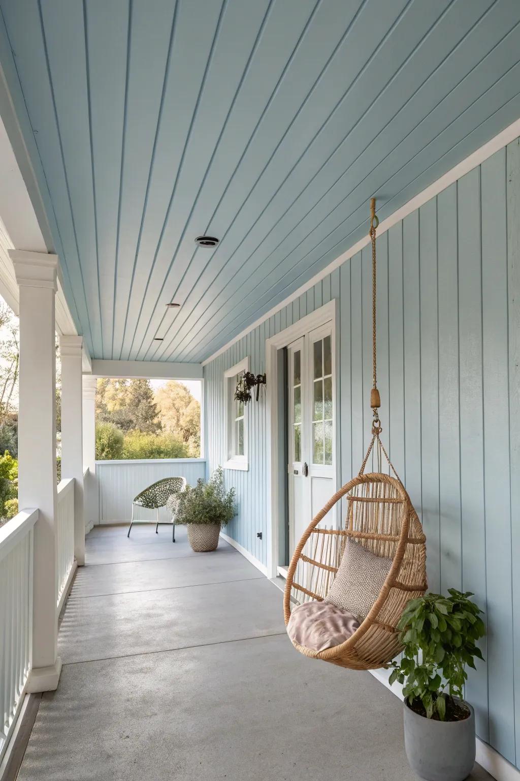 Transform your porch into an oasis of calm with a sky blue ceiling.