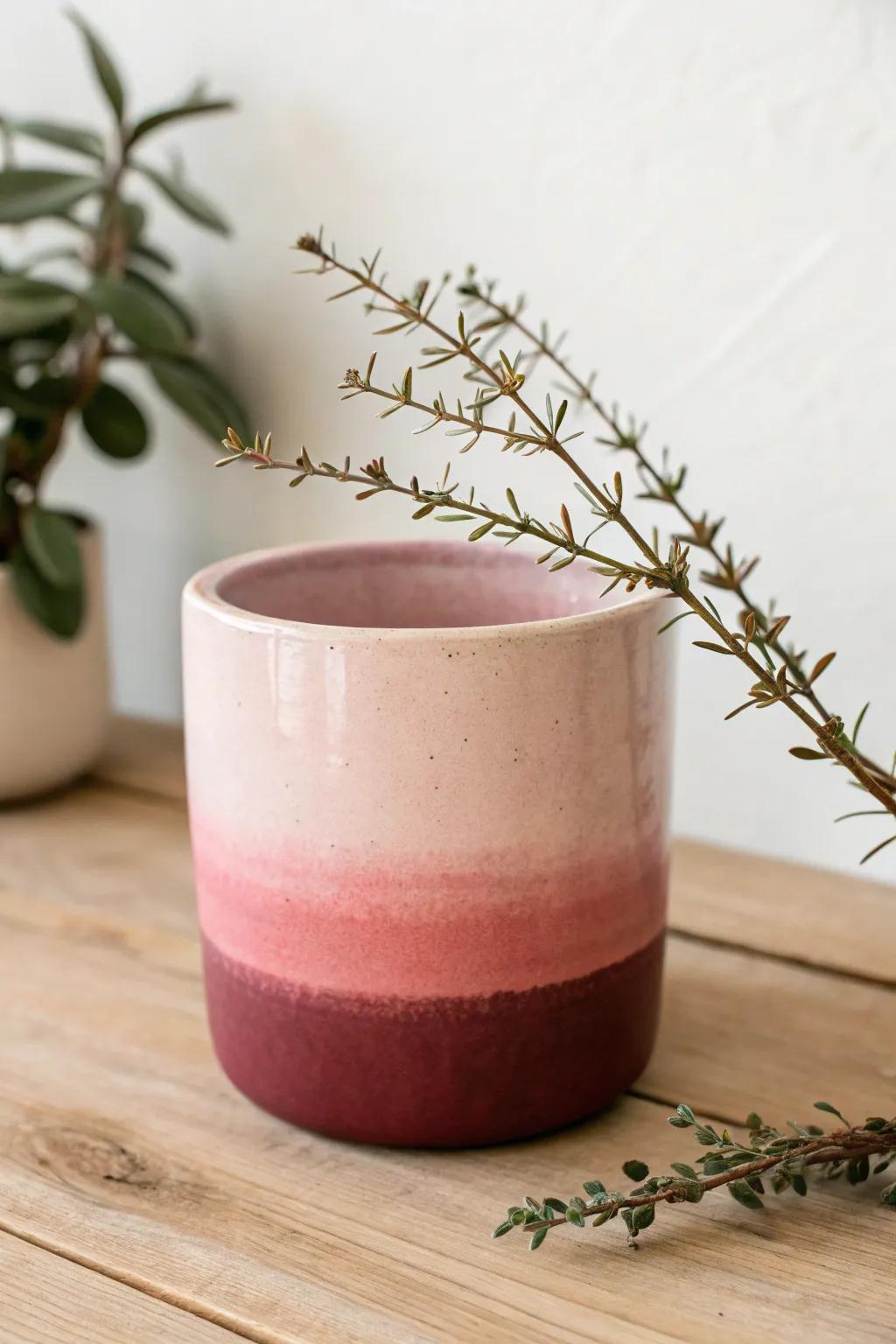 Elevate your decor with this chic ombre pot, a blend of simplicity and artistry.