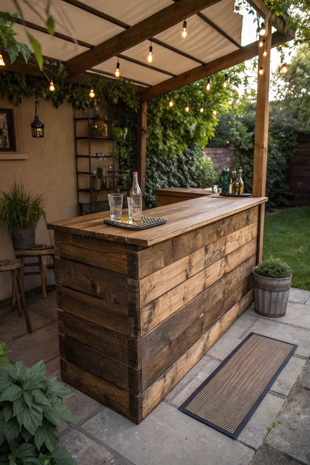 Transform your space into a cozy oasis with a compact corner pallet bar.