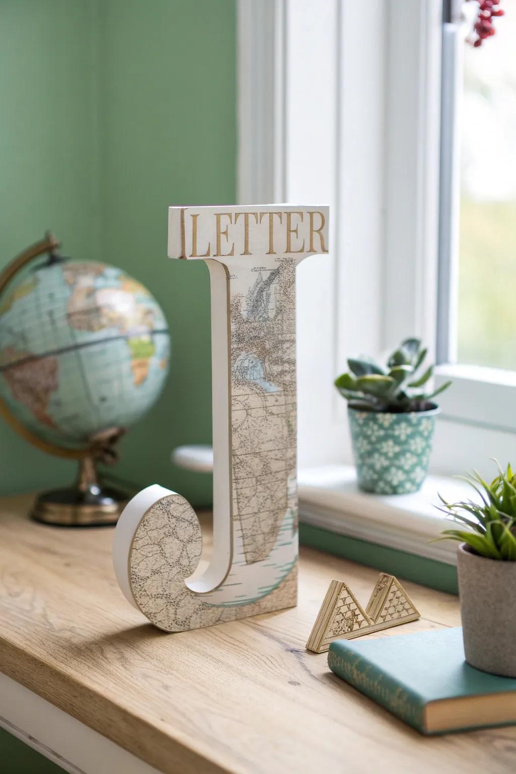 Embark on a new adventure with map-covered letters that speak to your wanderlust.