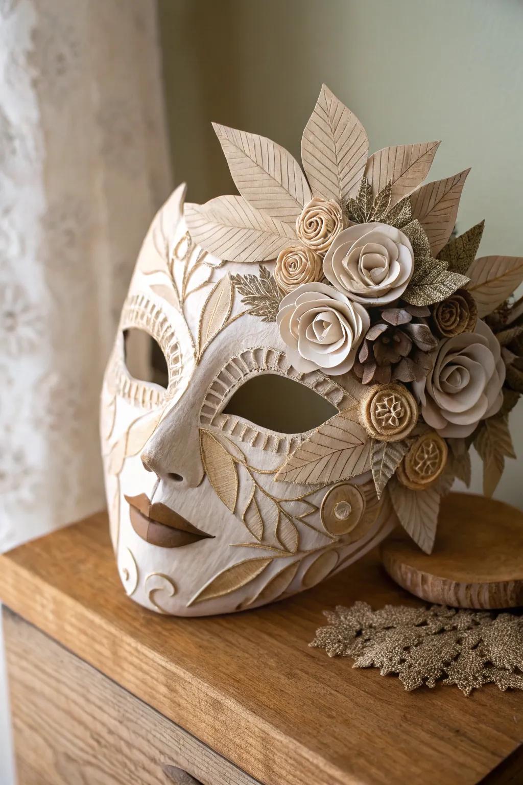 Embrace nature's elegance with this handcrafted paper mache mask, where simplicity meets the art of the garden.